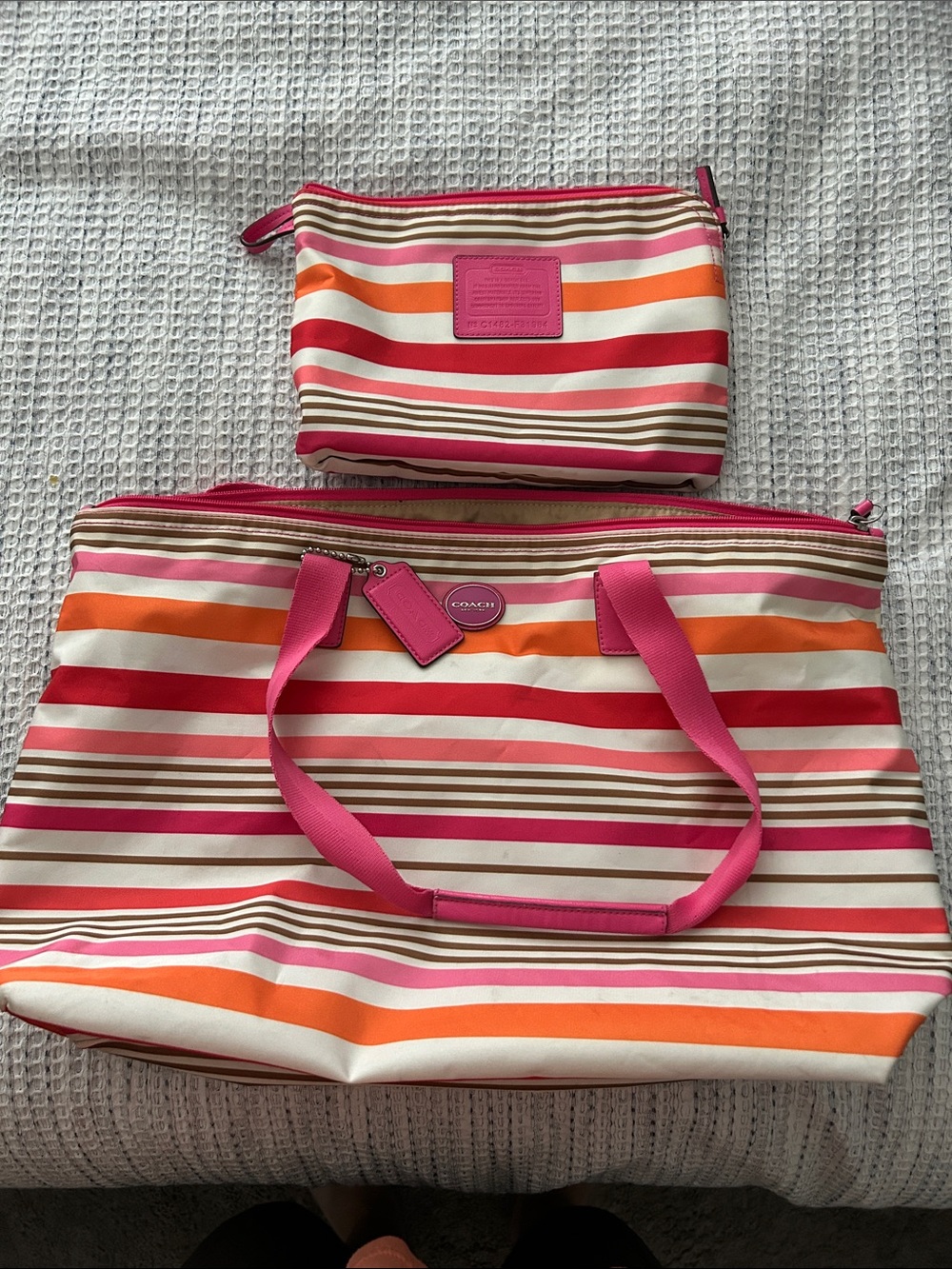 Coach Striped Pink Orange Red Weekend Duffel - Picture 4 of 4